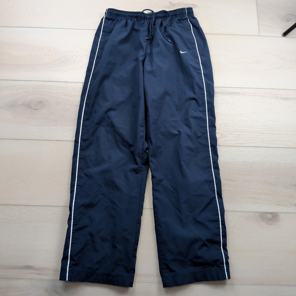 Vintage Nike Navy Blue Track Pant Mens M White Stripe Mesh Lined Windbreaker Y2K